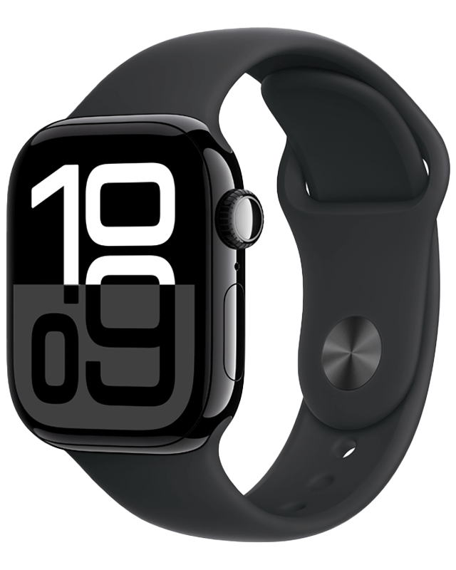 Apple Watch Series 10 GPS 46mm Jet Black Aluminium Case med Black Sport Band - S/M
