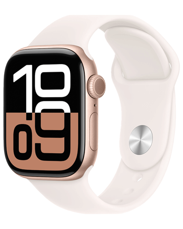 Apple Watch Series 10 GPS 42mm Rose Gold Aluminium Case with Light Blush Sport Band S/M med abonnement