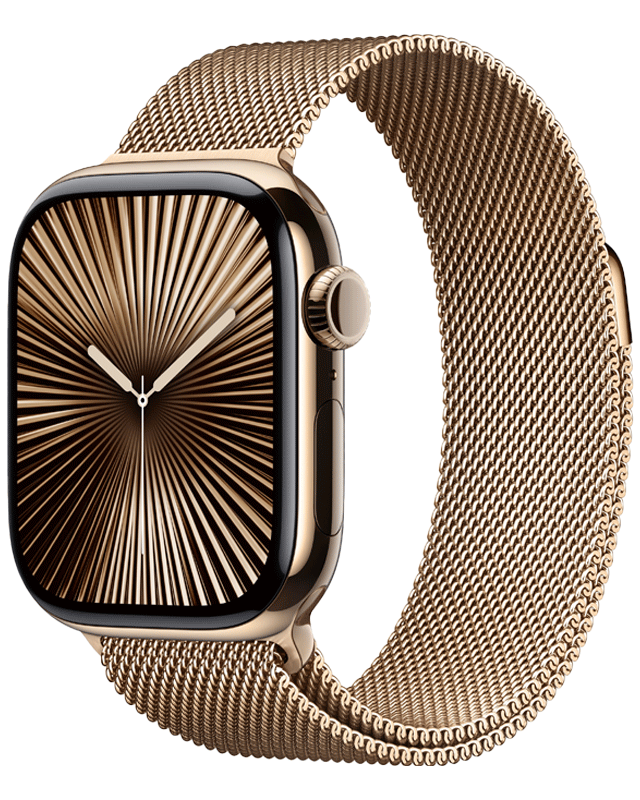 Apple Watch Series 10 GPS + Cellular 42mm Gold Titanium Case with Gold Milanese Loop med abonnement