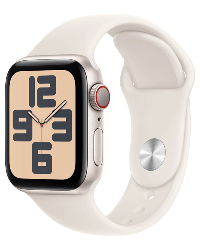 Apple Watch SE (2024) GPS + Cellular 40mm Starlight Aluminium Case med Starlight Sport Band i S/M med abonnement